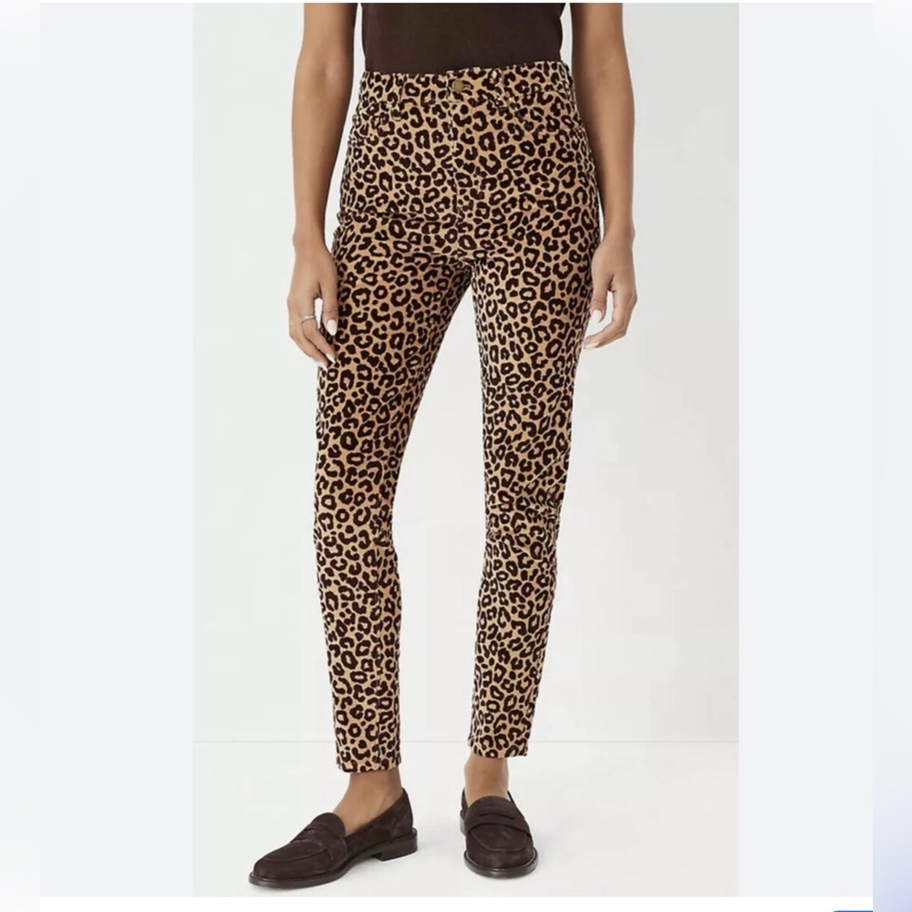 Ann Taylor Women Pant Size6 Corduroy Animal Print Brown Skinny High Rise Leopard
